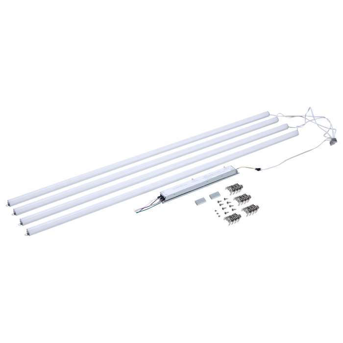 Satco 65-1337 50W/45W/40W/35W/30W Wattage Selectable LED Light Bar Retrofit Kit 3000K/3500K/4000K/5000K/6500K CCT Selectable 4-Bars 4 Feet 120-277 Volt Silver Finish
