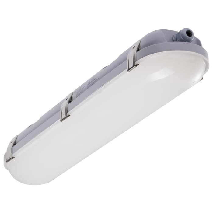 Satco 65-838 2' VAPOR PROOF W/EM & SENSOR 20 Watt LED 2 Foot Linear Vapor Proof Fixture Emergency Battery Integrated Microwave Sensor 3K/4K/5K CCT Selectable 120-347 Range Voltage Gray Finish