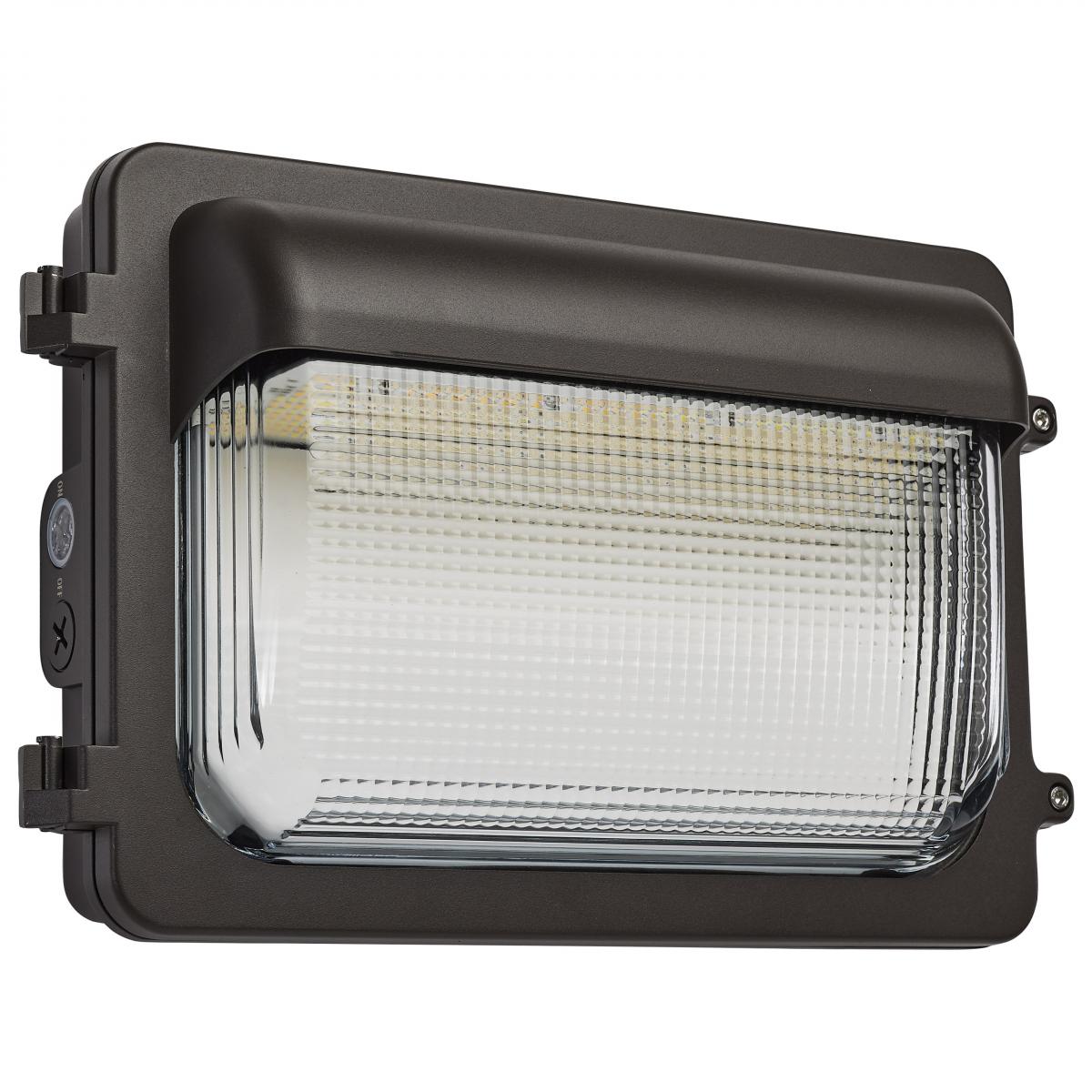 Satco 65-885 LED Low Profile Wall Pack Wattage 70/85/100W and CCT 3K/4K/5K Selectable Photocell Dimmable Bronze Finish