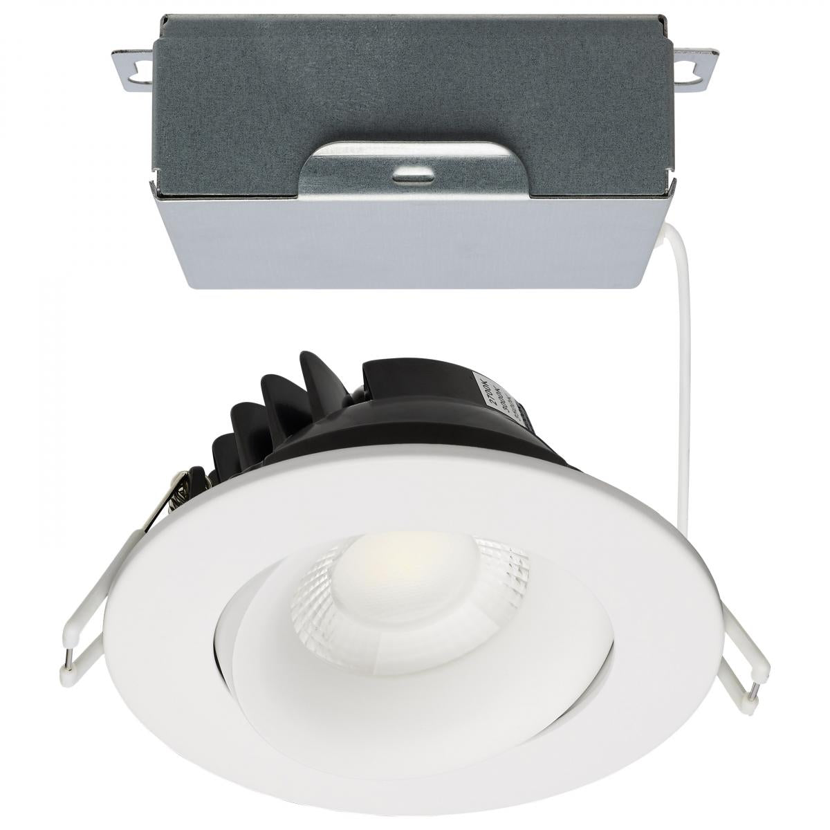 Satco S11624R1 12 Watt LED Direct Wire Downlight Gimbaled 3.5 Inch CCT Selectable Round Remote Driver White Finish 840 Lumens 120 Volt
