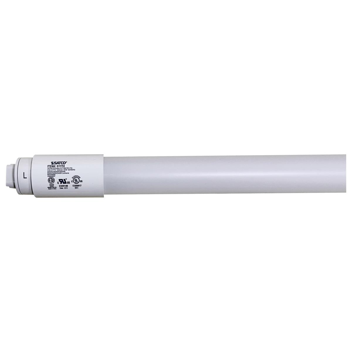 Satco S11754 30 Watt T8 LED Recessed Double Contact HO/VHO Base CCT Selectable Type B Ballast Bypass PET Shatterproof Coated White Finish 72 Inches 120-277 Volt - CASE PACK 10 ONLY