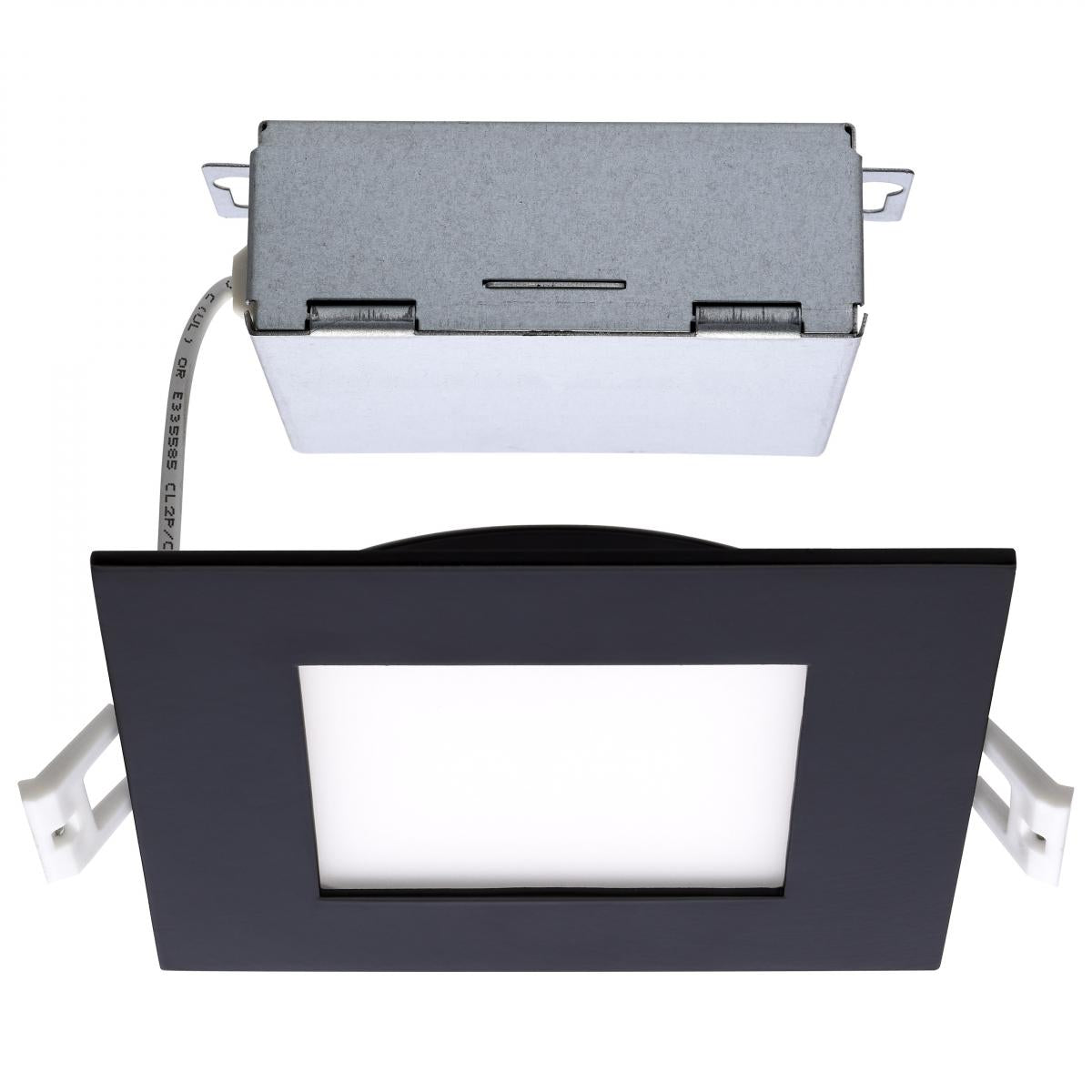 Satco S11876 10 Watt LED Direct Wire Downlight Edge-lit 4 inch CCT Selectable 120 volt Dimmable Square Remote Driver Black Finish