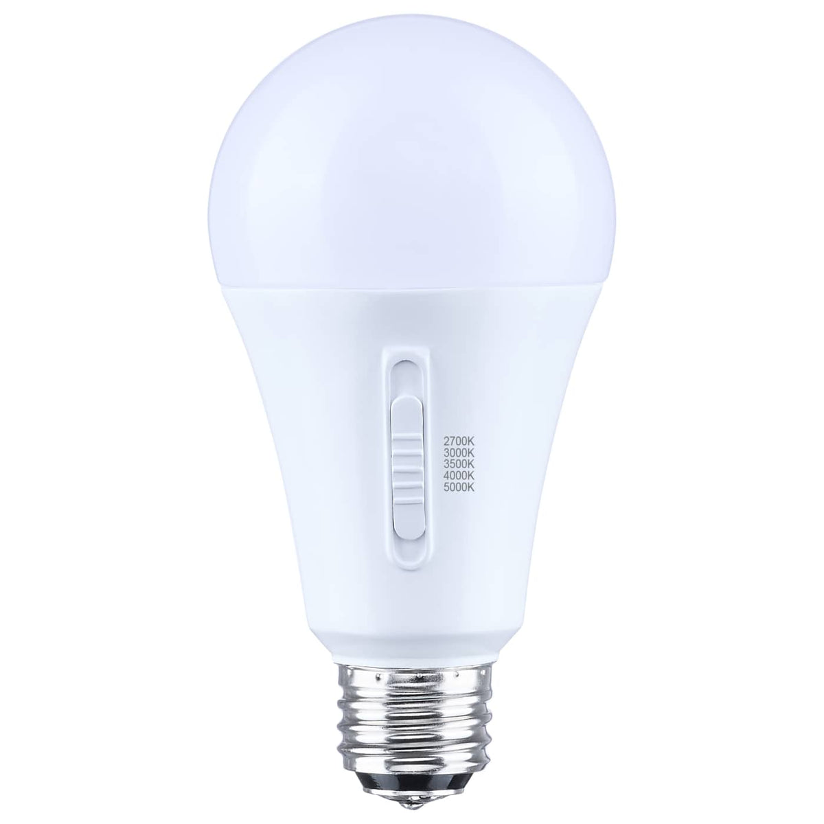 Satco S14401 20/14/6.5 Watt LED A21 Three-Way Lamp 27K/3K/35K/4K/5K CCT Lumens Selectable Medium Double Contact Base Plastic 120 Volt 1-Pack