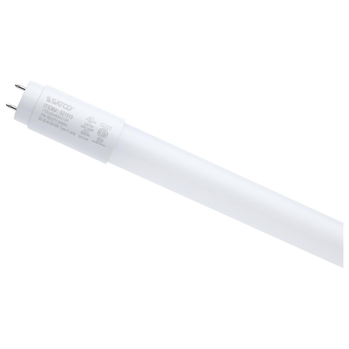 Satco S21916 11 Watt 3 Foot T8 LED G13 Base 30K/35K/40K/50K/65K CCT Selectable Type A Frost