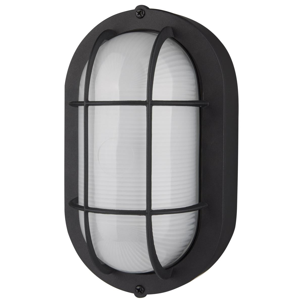 Satco 62-1391 LED Oval Bulk Head Fixture; Black Finish with White Glass