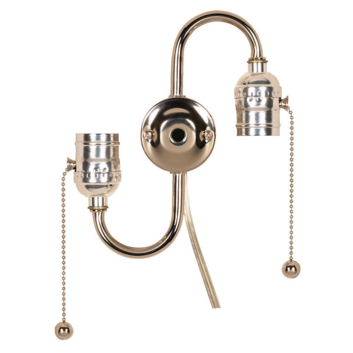 Satco 80-1270 Twin Pull Chain Brite Gilt with End Ball 14" 18/2 SPT-2 105C Clear Silver Wire 18 AWM 105C 7" Centers 1/8 IP