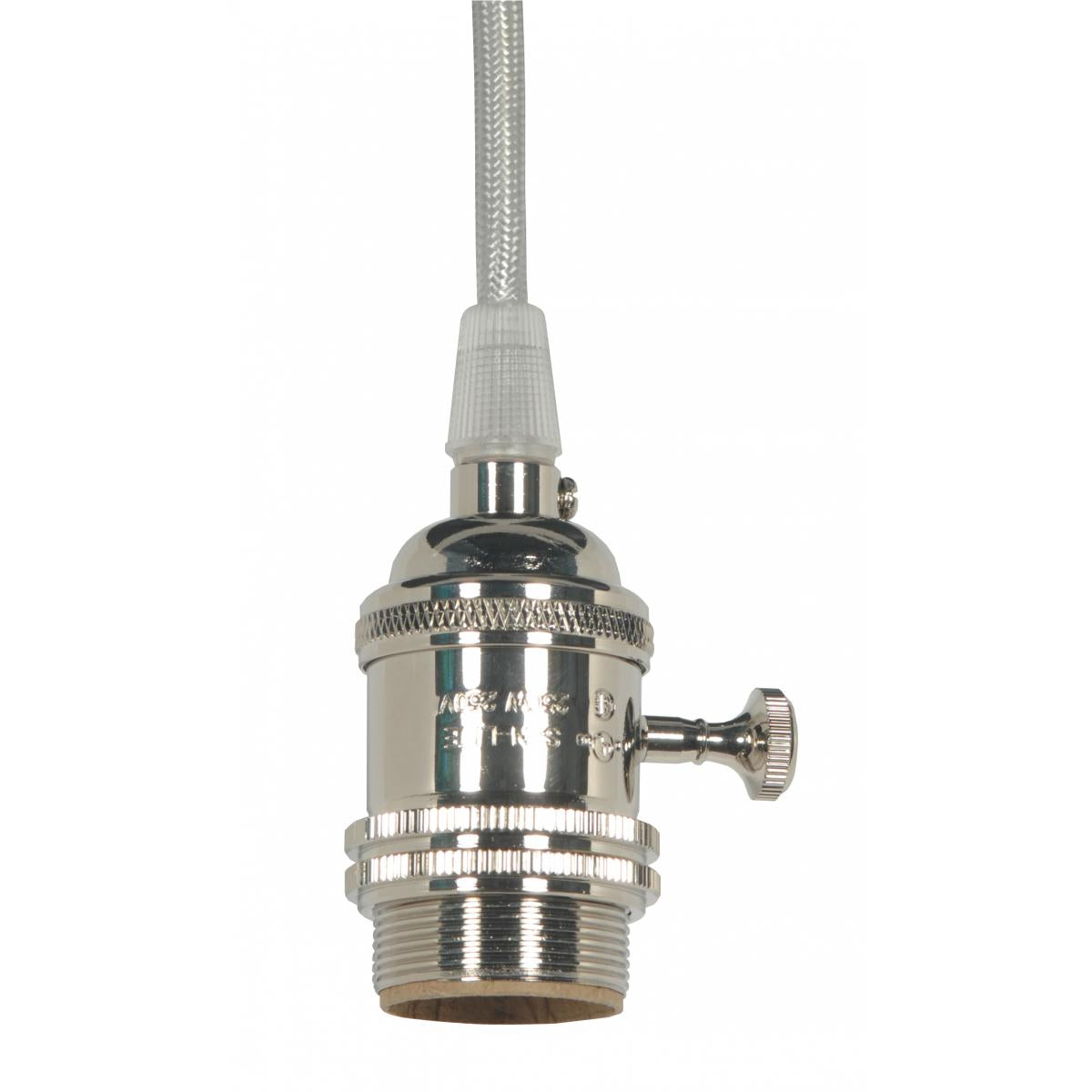 Satco 80-2439 Medium base lampholder 4pc. Solid brass prewired On/Off Uno ring 10ft. 18/2 SVT Silver Cord Polished Nickel finish