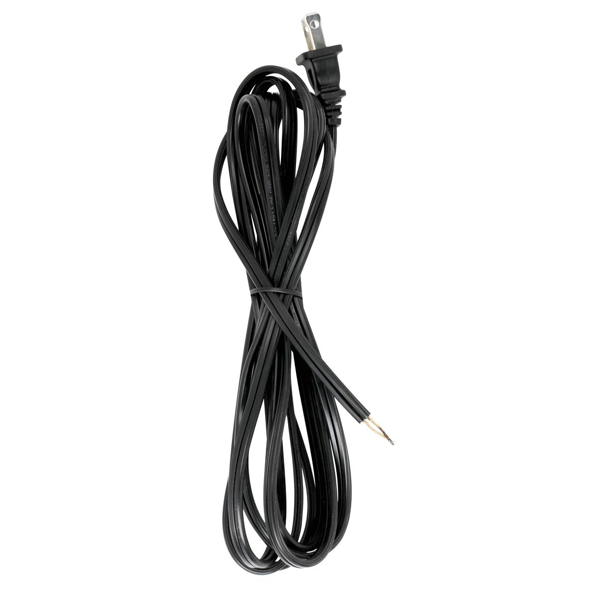 Satco 90-2185 10 Foot 18/2 SPT-2 105C Cord Set Black Finish 36" Hank 150 Carton Molded Polarized Plug Tinned Tips 3/4" Strip With 2" Slit