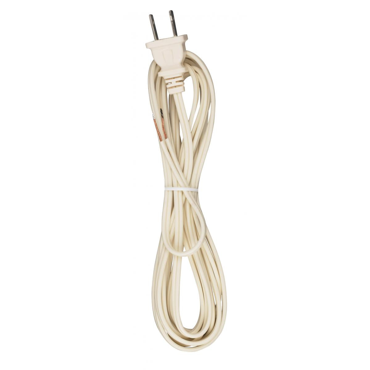 Satco 90-2628 10 Foot 18/2 SPT-1 105C Cord Set Ivory Finish 48" Hank 150 Carton Molded Polarized Plug Tinned Tips 3/4" Strip With 2" Slit
