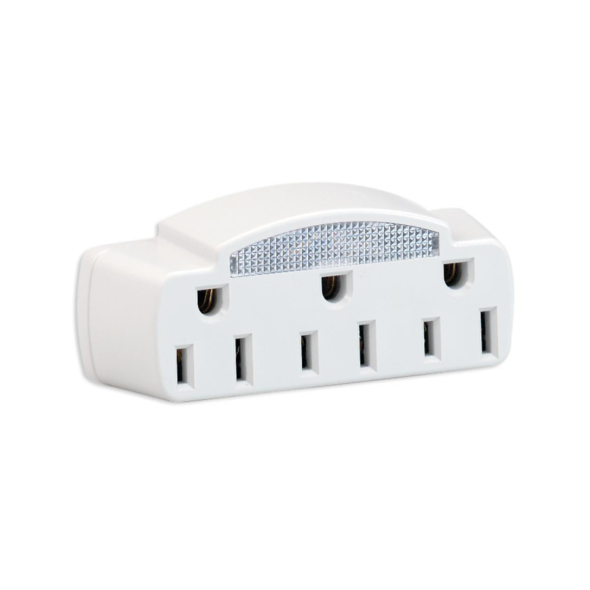 Satco 91-227 Single To Triple Adapter With Glow Light White Finish 15A-125V 1875W