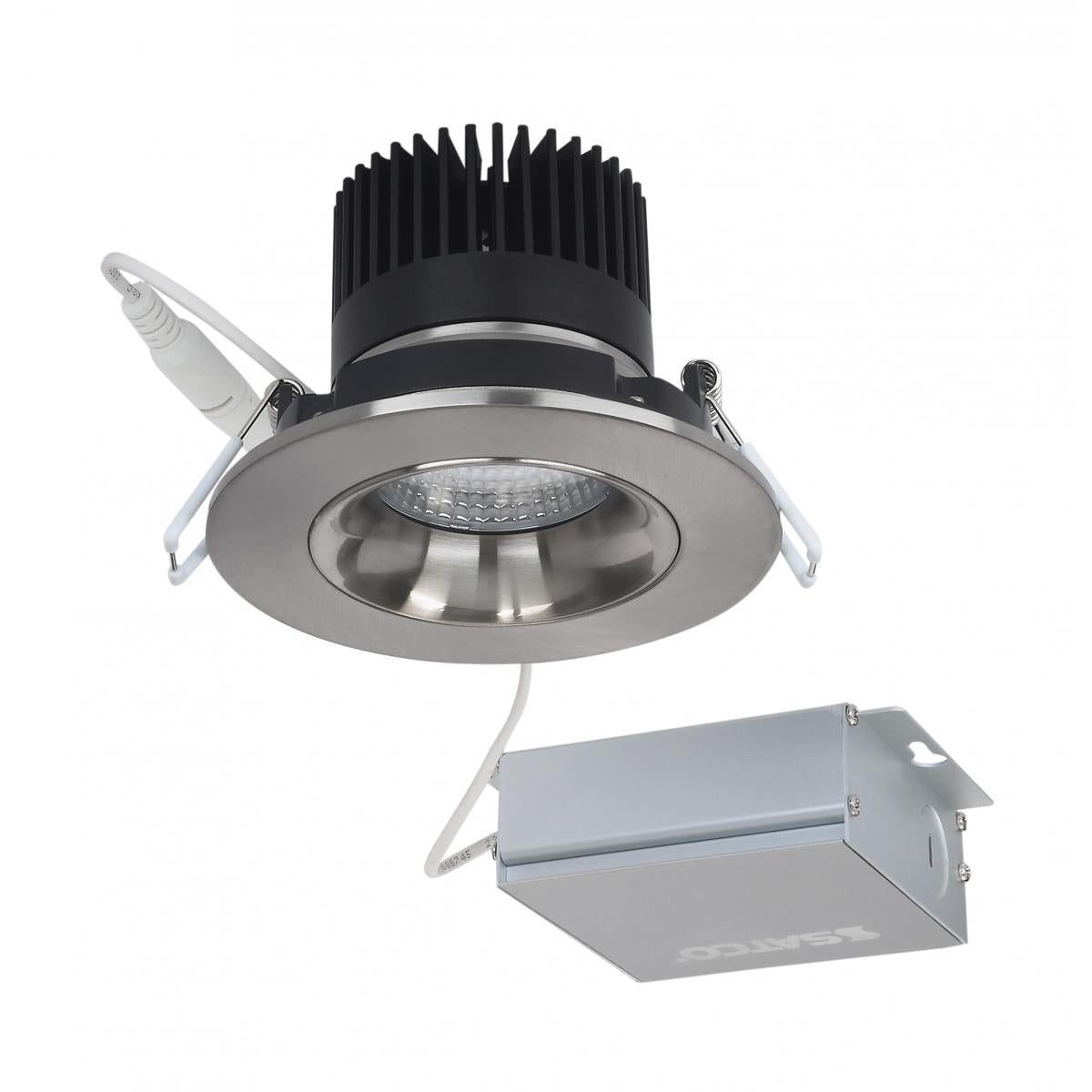 Satco S11626 12 watt LED Direct Wire Downlight Gimbaled 3.5 inch 3000K 120 volt Dimmable Round Remote Driver Brushed Nickel