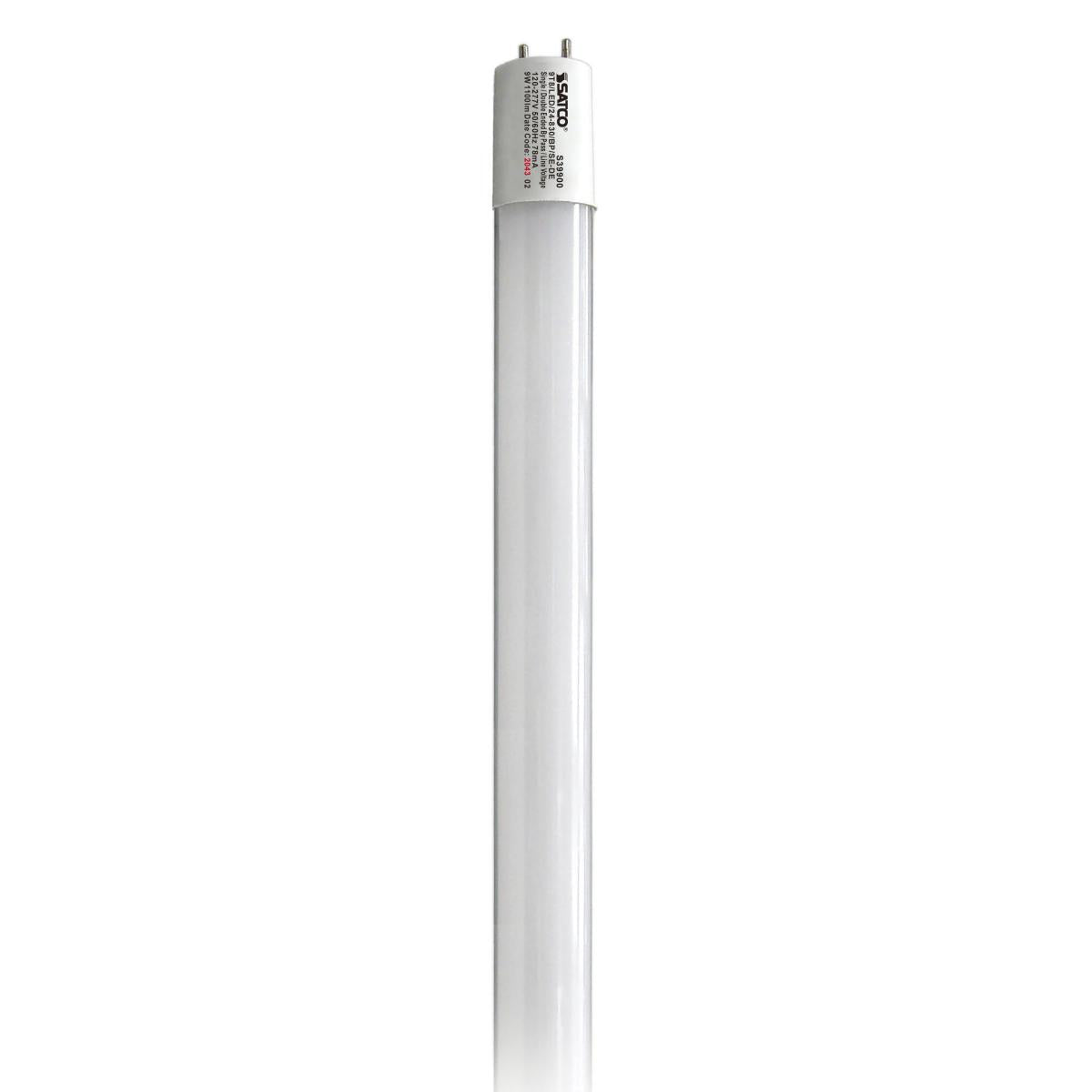 Satco S39900 9 Watt T8 LED 2Ft 3000K Medium Bi Pin base Type B Ballast Bypass Single or Double Ended Wiring