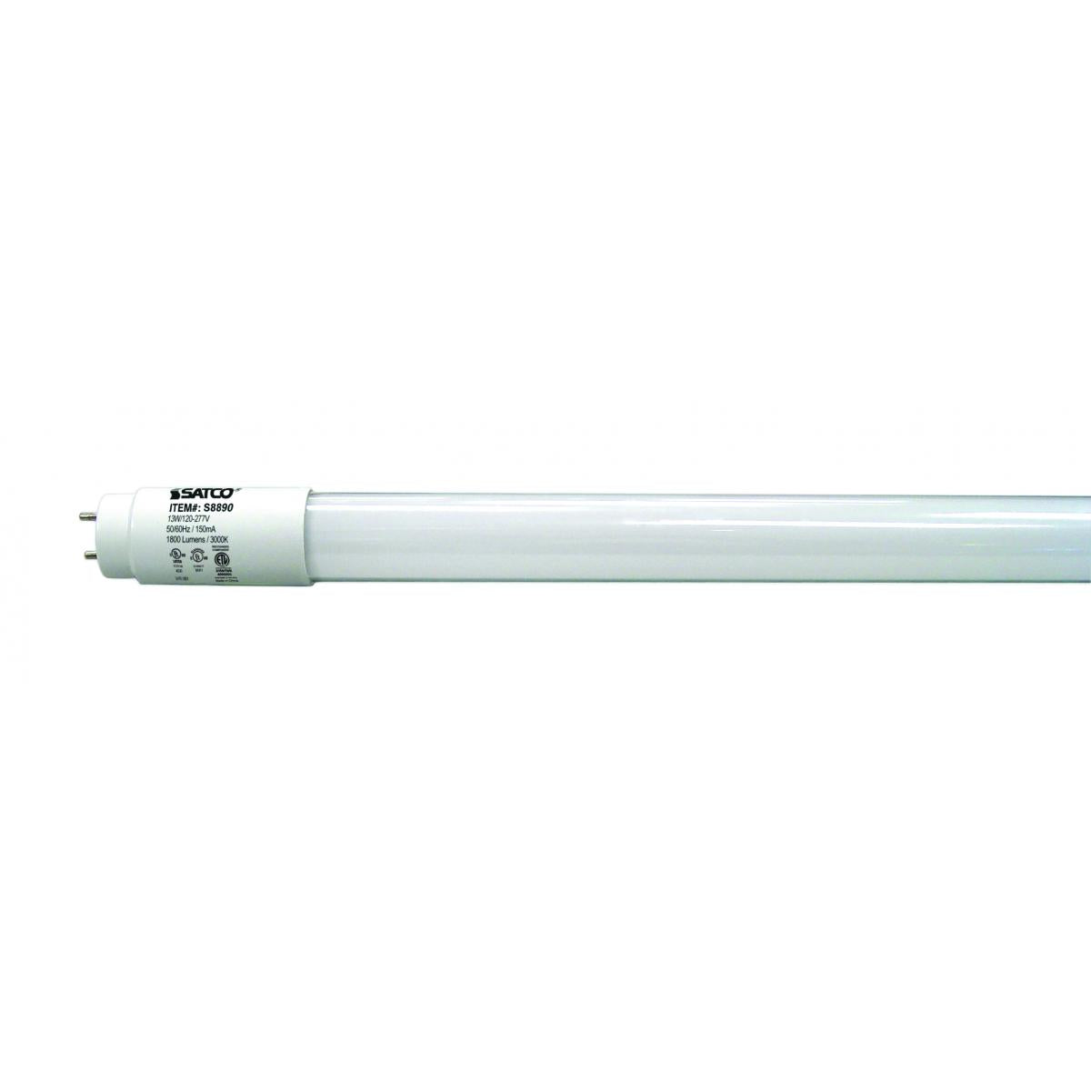 Satco S8890 13T8/LED/48-830/DUAL/BP-DR 13 Watt T8 LED Medium bi-pin base 3000K Type A/B Ballast Dependent or Ballast Bypass