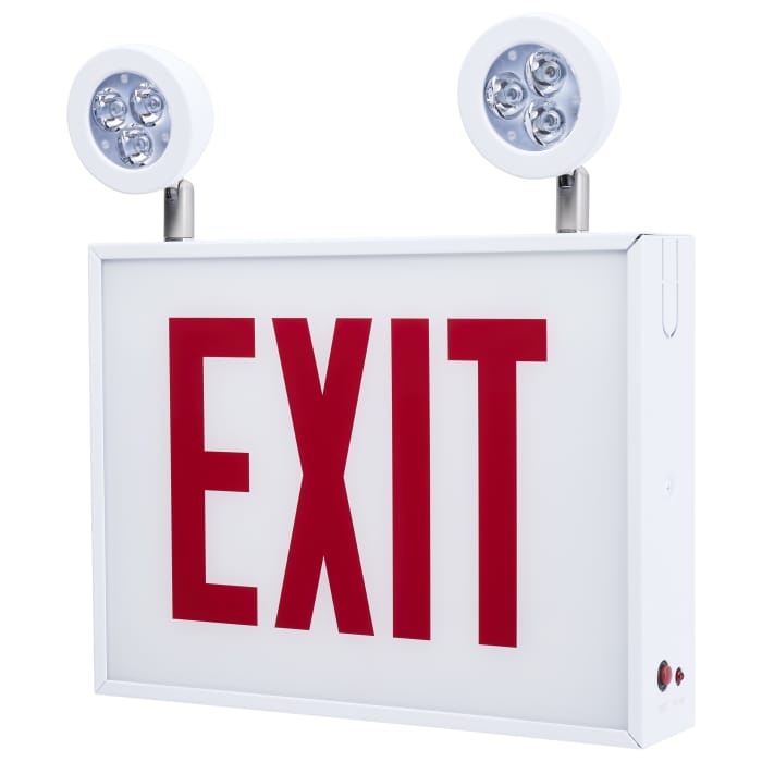 Satco 67-311 Combo Exit Sign/Emergency Light Chicago Approved White Housing 120-277V 90 min Backup Single Face Surface Mounting Remote Capable