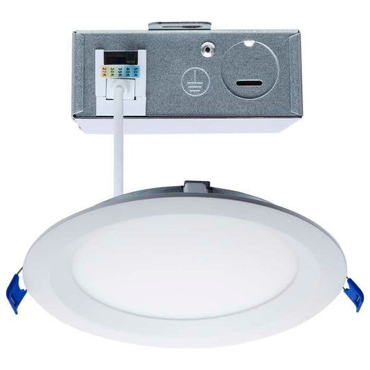 Satco S11872R1 13WLED/DW/6/CCT-SEL/RND/RD/WH 13 Watt LED Direct Wire Downlight Slimfit Smooth Baffle 6 Inch CCT Selectable Round Remote Driver White Finish