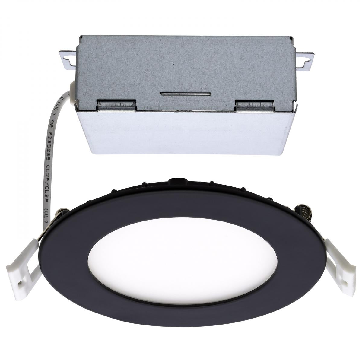 Satco S11875 12 Watt LED Direct Wire Downlight Edge-lit 6 inch CCT Selectable 120 volt Dimmable Round Remote Driver Black Finish