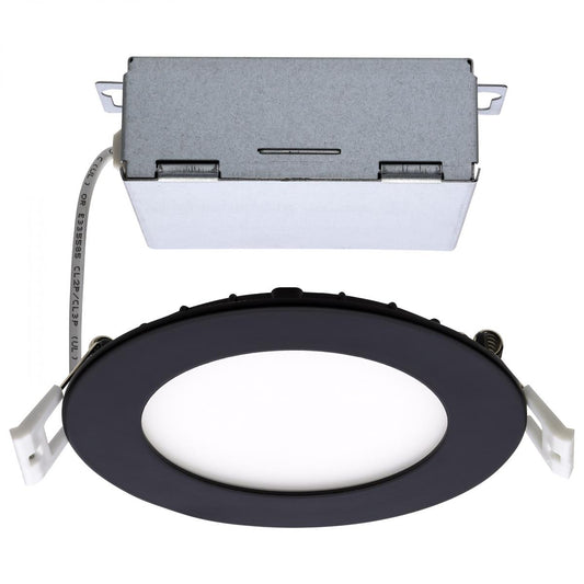 Satco S11874 10 Watt LED Direct Wire Downlight Edge-lit 4 inch CCT Selectable 120 volt Dimmable Round Remote Driver Black Finish