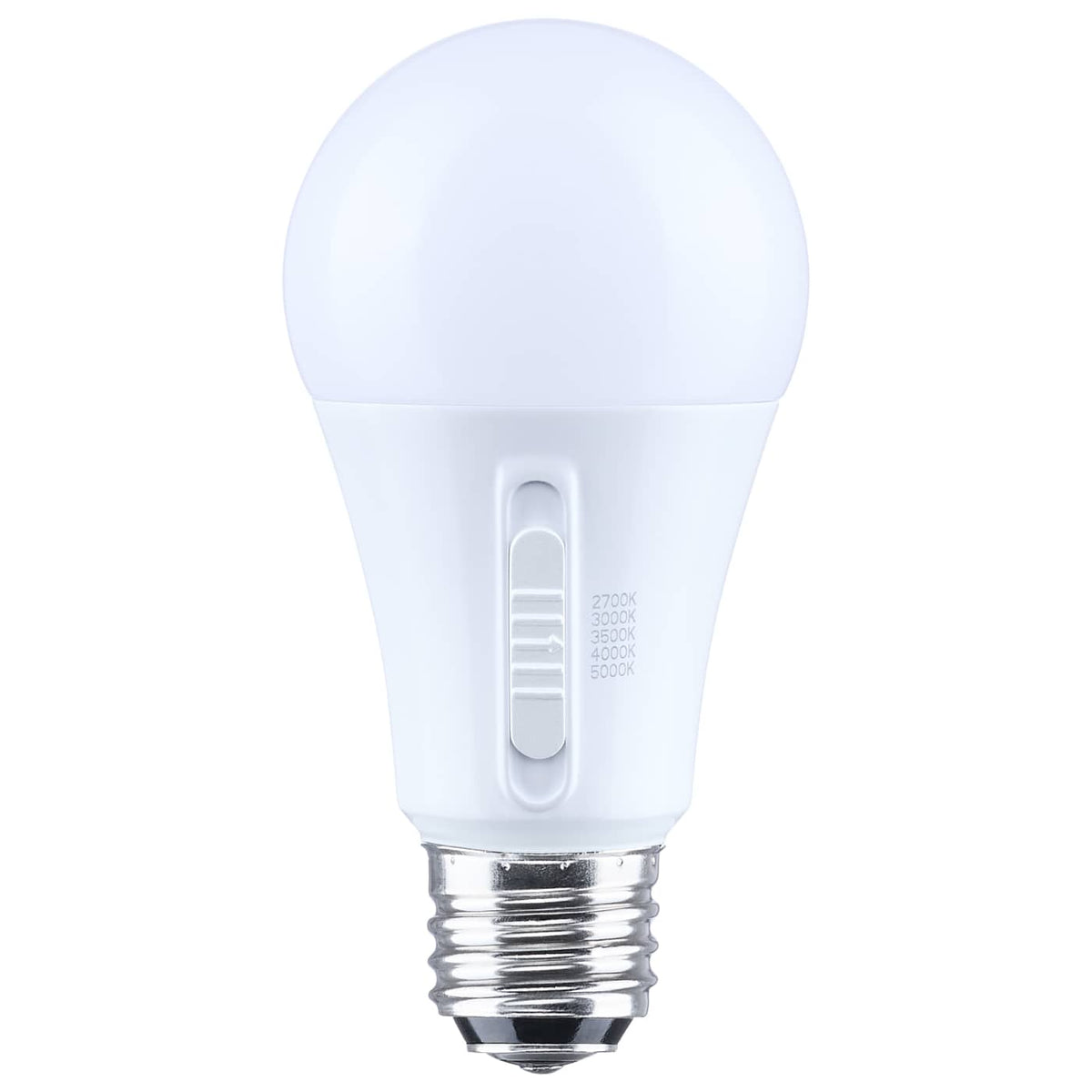 Satco S14404 13.5/10/5 Watt LED A19 Three-Way Lamp  27K/3K/35K/4K/5K CCT  Lumens Selectable  Medium Double Contact Base  Plastic  120 Volt  1-Pack