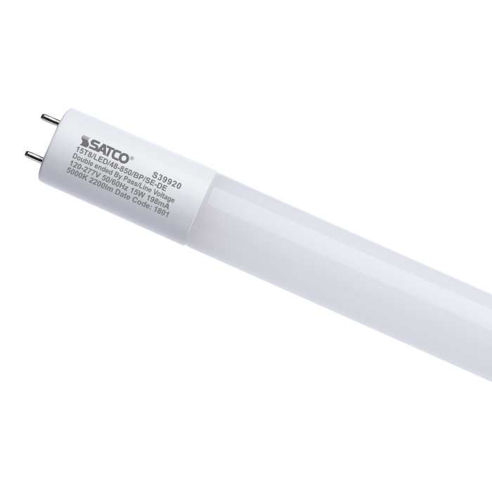 Satco S39918 15 Watt 4 Foot T8 LED  3500K CCT  Medium Bi Pin Base  Ballast Bypass  Single or Double Ended Wiring  120-277 Volt