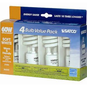 Satco S6236 13T2/E26/4100K/120V/4PK 13W T2 CFL 60W Equal 4100K CW - 4 Pack