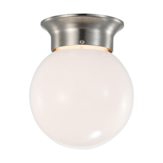 Satco 62-1565 8 Watt 6 inch LED Flush Mount Fixture 3000K Dimmable Brushed Nickel Frosted Glass