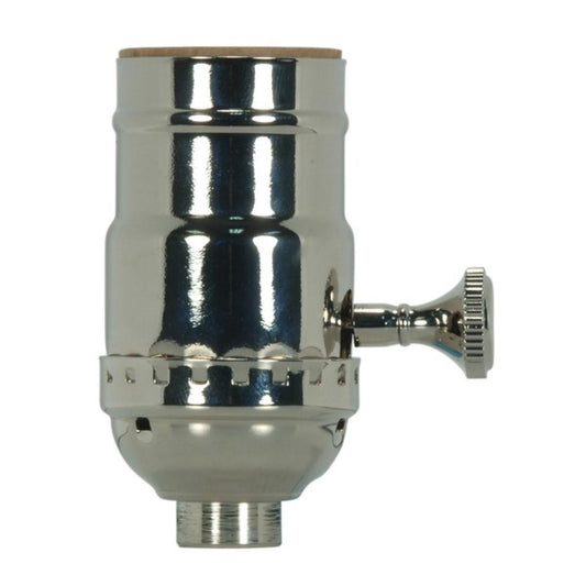 Satco 80-1031 On-Off Turn Knob Socket With Removable Knob 1/8 IPS 3 Piece Stamped Solid Brass Polished Nickel Finish 250W 250V