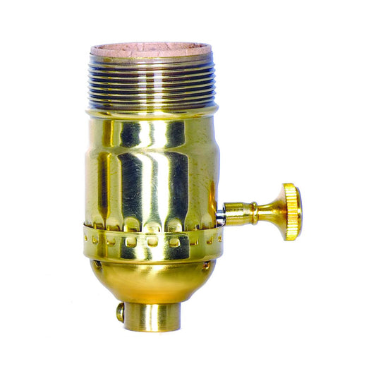 Satco 80-1040 On-Off Turn Knob Socket With Removable Knob 1/8 IPS 3 Piece Stamped Solid Brass Polished Brass Finish 250W 250V Uno Thread