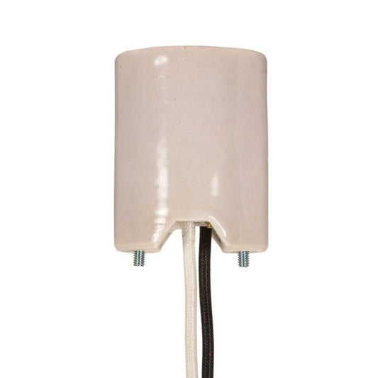 Satco 80-1376 Keyless Porcelain Mogul Socket, Mounting Screws Held Captive, 2 Wireways, 1/2" Strip Leads