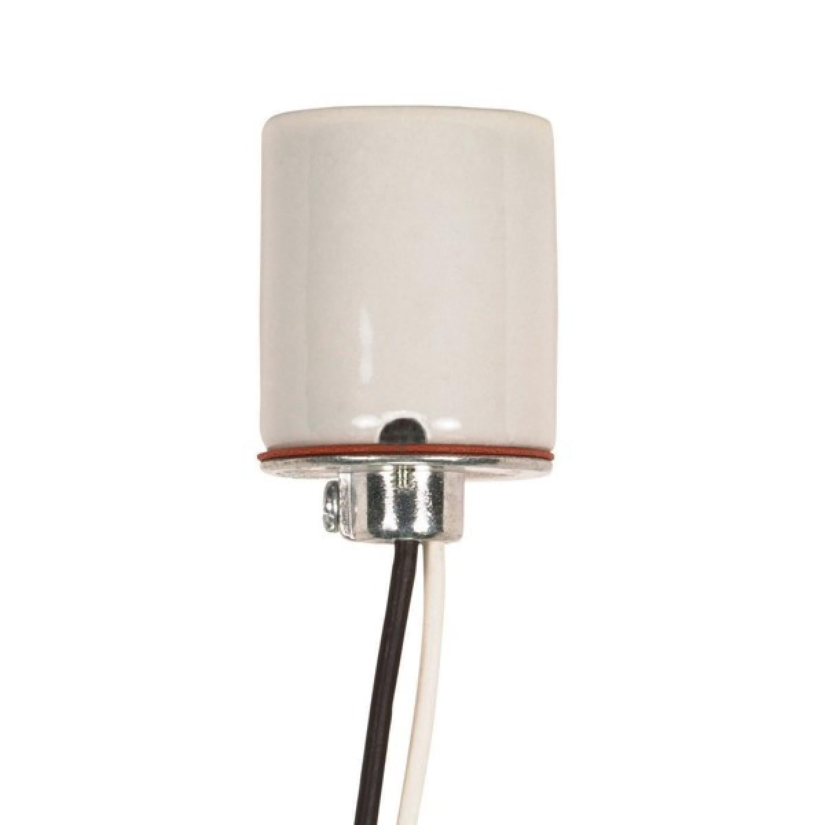 Satco 80-1614 Keyless Porcelain Socket 1/8 IP Cap With Side Notches 2 Wireways Spring Contact For 4KV 18" Leads Glazed 660W 600V
