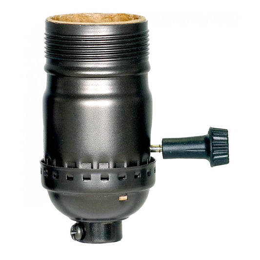Satco 80-1969 3-Way (2 Circuit) Turn Knob Socket With Removable Knob 1/8 IPS Aluminum Dark Antique Brass Finish 250W 250V Uno Thread