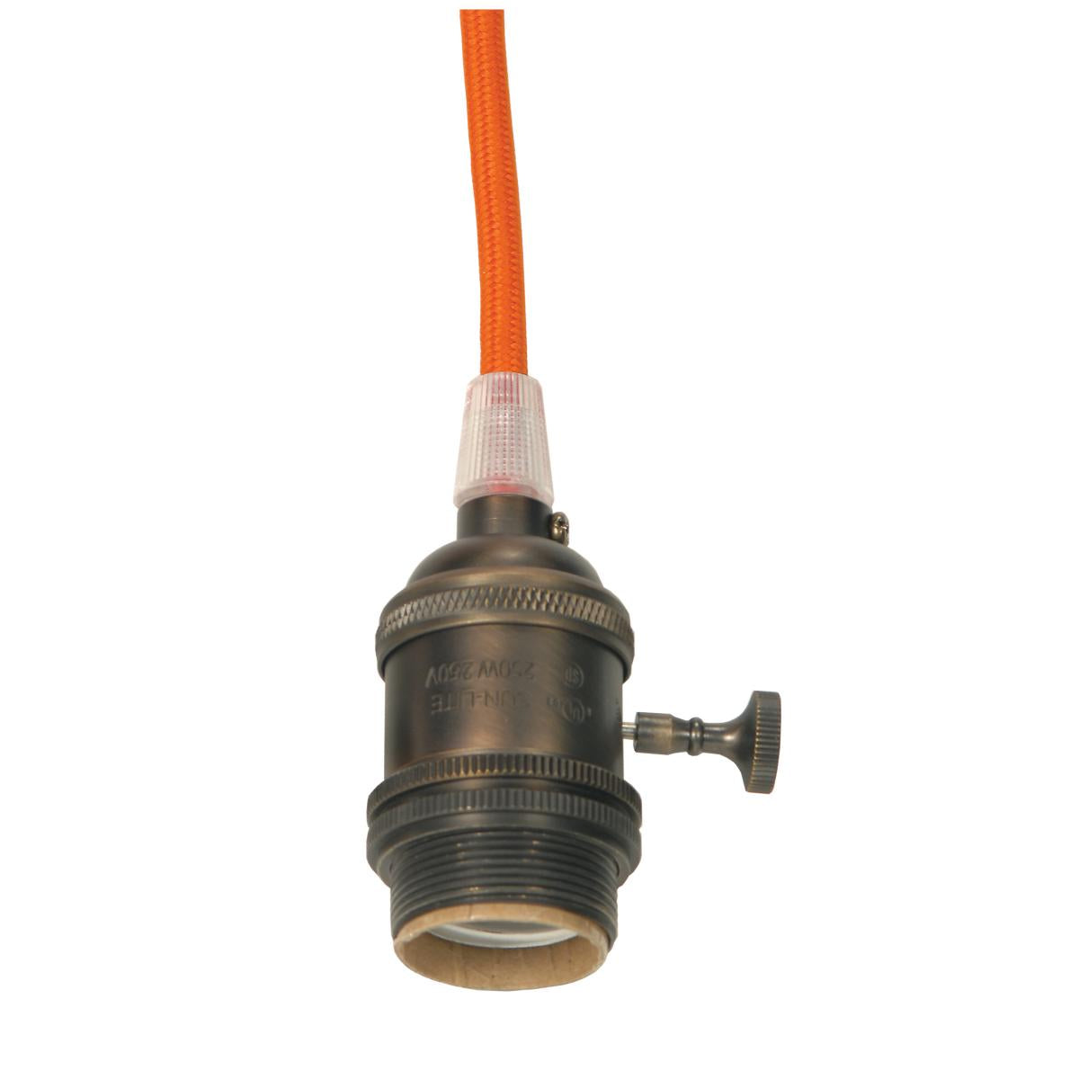 Satco 80-2345 Medium base lampholder 4pc. Solid brass prewired On/Off Uno ring 10ft. 18/2 SVT Orange Cord Dark antique brass finish