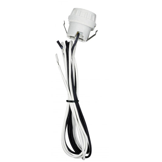 Satco 80-2370 Keyless Porcelain Socket With Double Snap-In Clip 60" High Temperature Leads Unglazed 660W 250V