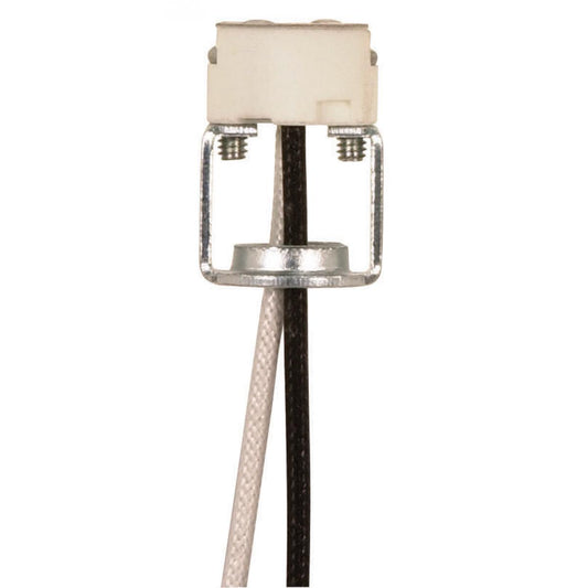 Satco 90-1553 Round Porcelain Halogen Socket G4-GX5.3-GY6.35 Base 1/8 IP Hickey 8" SF-1 200C Leads 1" Height 11/16" Diameter 1000W 250V