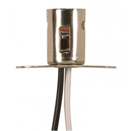 Satco 90-1560 Bayonet Base Double Contact Socket BA15D 9" Leads Flat Mounting Bracket Screw Holes 1-1/4" CC 500W 125V