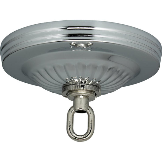 Satco 90-196 Ribbed Canopy Kit Chrome Finish 5" Diameter 1-1/16" Center Hole Includes Hardware 25lbs Max