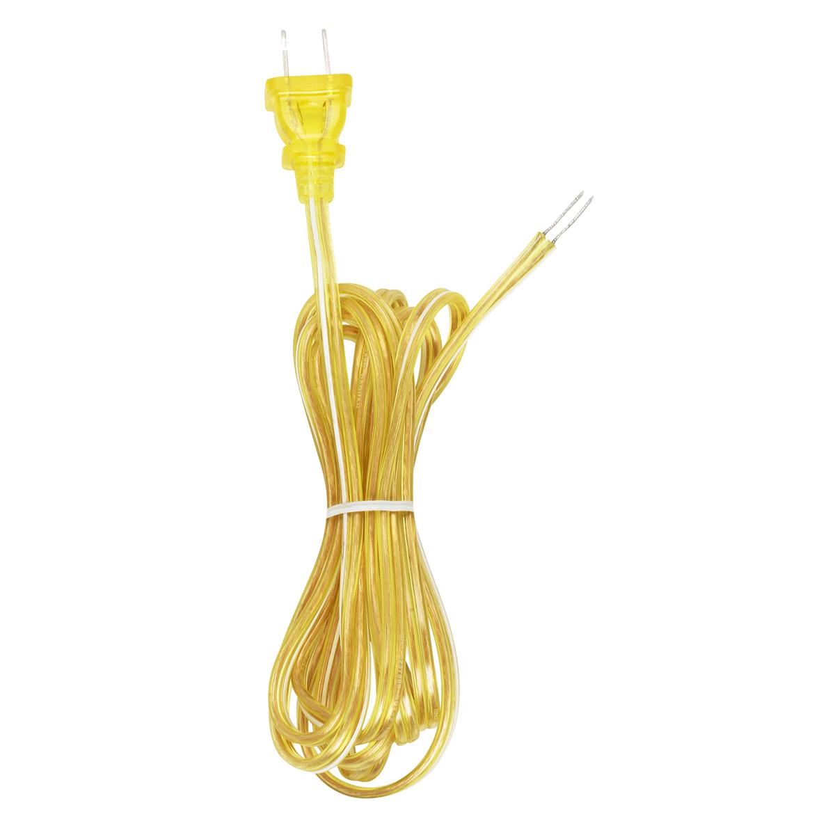 Satco 90-2186 8 Foot 18/2 SPT-2 105C Full Tinned Cord Set Clear Gold Finish With White Stripe And Plug Guard 36" Hank  Molded Plug