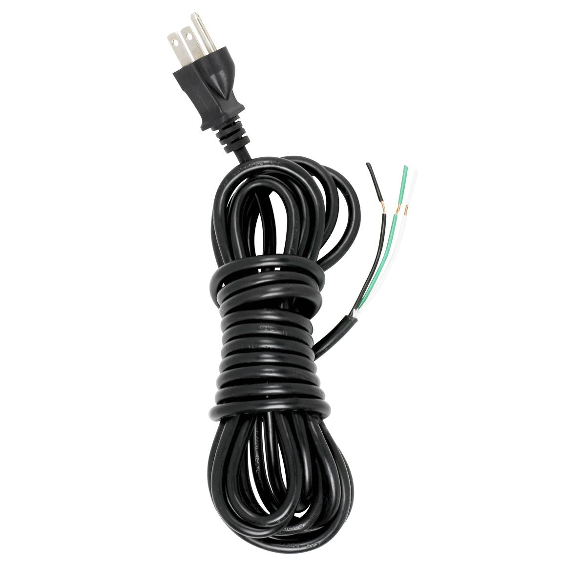 Satco 90-2243 15 Foot 18/3 SVT 105C Heavy Duty Cord Set Black Finish 50 Carton 3 Prong Molded Plug Stripped And Slit 1/4" Diameter
