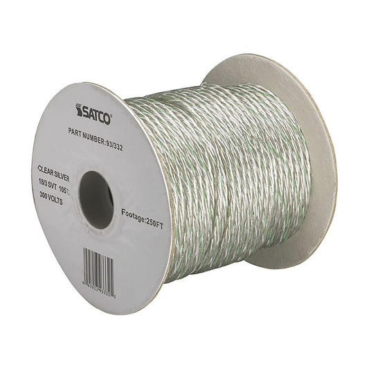 Satco 93-332 Pulley Bulk Wire 18/3 SVT 105C Pulley Cord 250 Foot/Spool Clear Silver