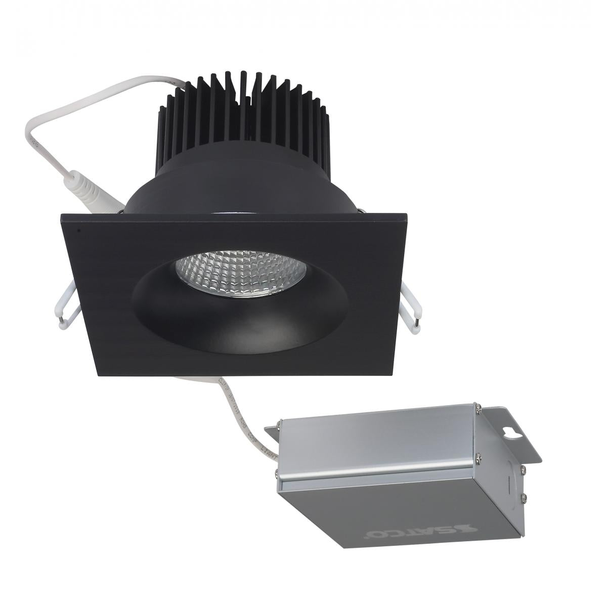 Satco S11634 12 watt LED Direct Wire Downlight 3.5 inch 3000K 120 volt Dimmable Square Remote Driver Black