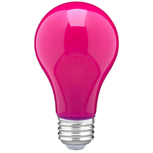 Satco S14989 8 Watt A19 LED Ceramic Pink Medium base 360 deg. Beam Angle 120 Volt