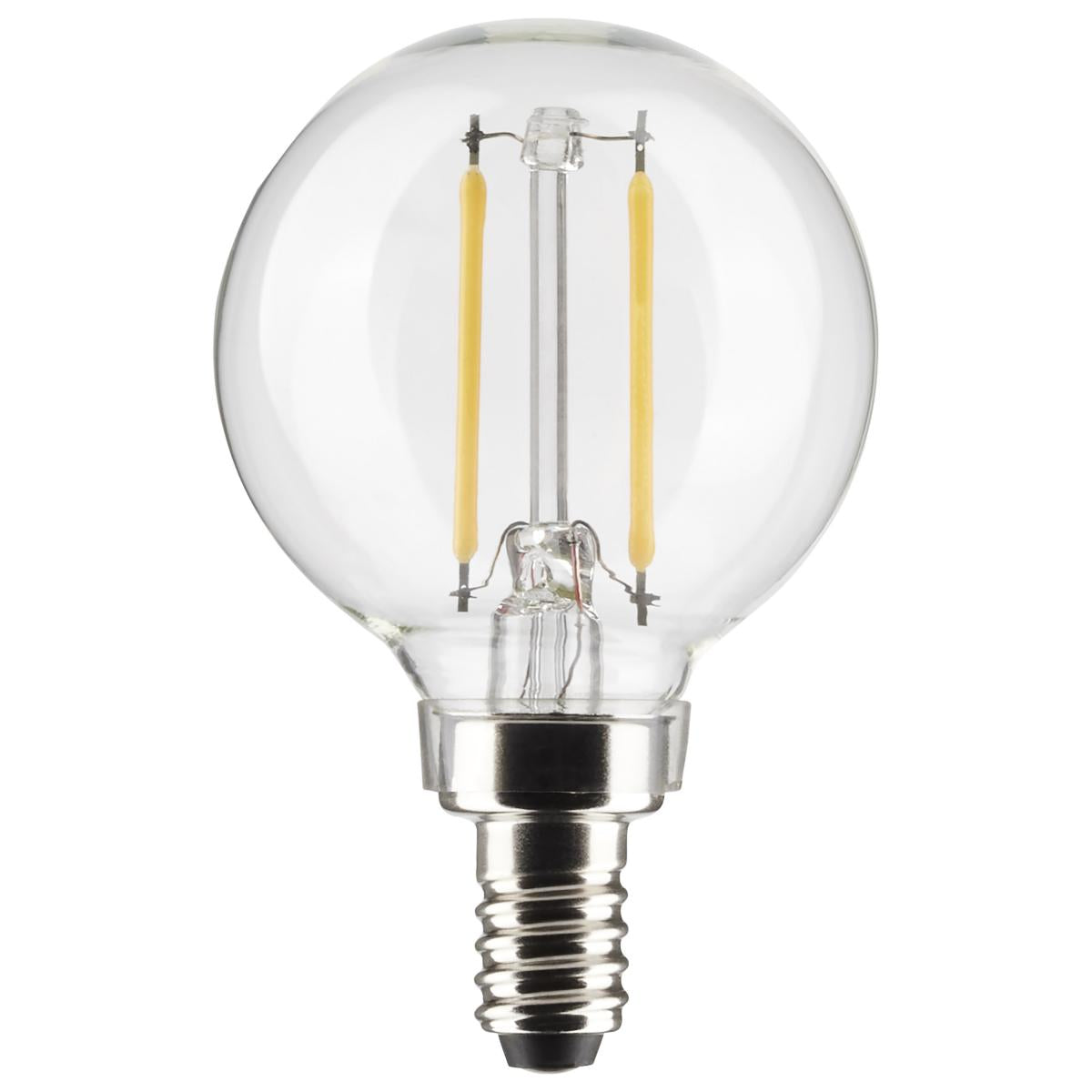 Satco S21201 3 Watt G16.5 LED; Clear; Candelabra base; 90 CRI; 400K; 120 Volt