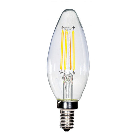 Replacement for Satco S28613 4 Watt C11 LED Clear Candelabra base 2700K 350 Lumens 120 Volt Carded - NOW S21819